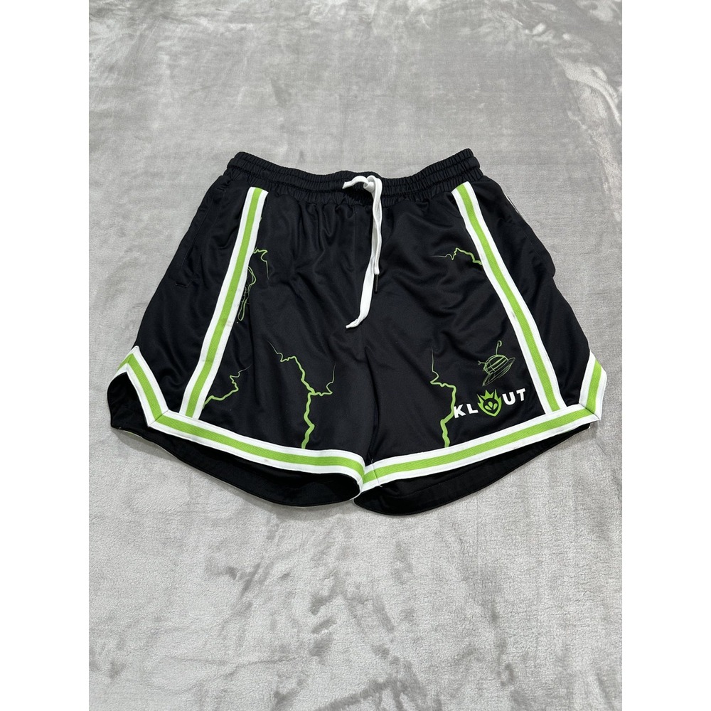 Klout PWR Mens Shorts Size Large Black Neon Trim Athletic Workout‎ Bodybuilding
